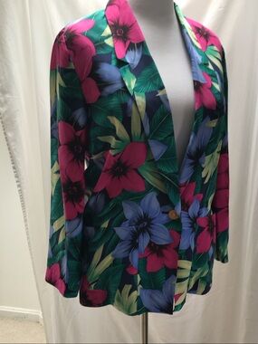 Vintage 90s Dana Buchman Floral silk Blazer in Green, Pink & Blue size 8